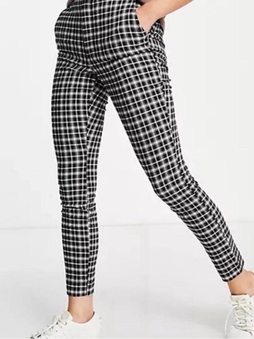 Hollister Ultra High Rise Plaid Skinny Pants Small Black White Stretch